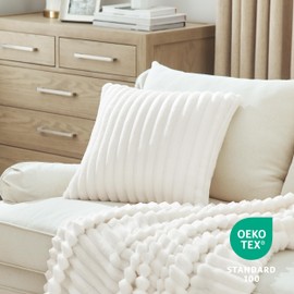 Bedsure Throw Pillow Covers 18x18 Inch - Pack of 2 White Luxury Soft Cozy Fluffy, Striped Pillow Covers, Home Decor for Sofa Couch Bed