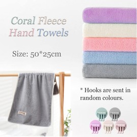 Ailelan Hand Towels with Hanging Loop, 5 Pack Coral fleece Small Hand Towels with 5 Towel Hooks, 50x25CM, Soft and Absorbent Hand Towels for Kitchen, Quick Dry Hand Towels for Bathroom and Kitchen