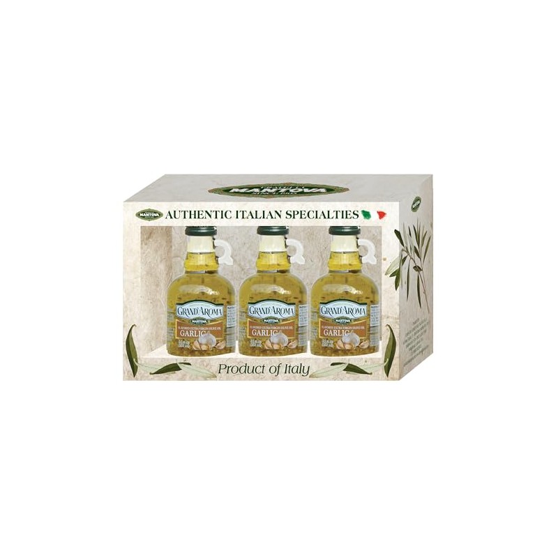 Grand'aroma Garlic Extra Virgin Olive Oil, 8.5-Ounce Bottles (Pack of