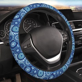 Blue Mandala Bohemian Style Steering Wheel Covers Anti-Slip Elasticity Car Accessories Steering Wheel Protector Universal 15 Inch for Cars SUV Vehicle Truck