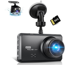 Dual Dash Camera for Cars, Free 64G SD Card, Night Vision, WDR