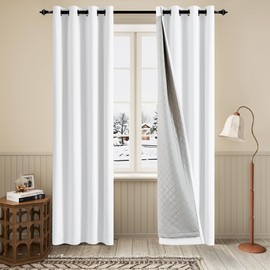 OYRING 3-in-1 White 100% Blackout Curtains for Bedroom Thermal Grommet Soundproof Curtains for Winter 50x108 inches 1 Panel