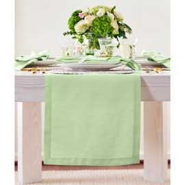 Solino Home Linen Table Runner 48 Inch – 100% Pure Linen Pastel Green Spring Table Runner 14 x 48 Inch – Machine Washable Dining Coffee Table Runner – Fete