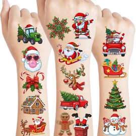 Christmas Temporary Tattoos | Christmas Decorations Party Favors Accessories Goodie Bags Stocking Stuffers Stickers Xmas Santa Claus Reindeer Snowman Gift Idea For Kids Boy Girl Teen Adult-60Pcs