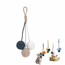 Cat Toy Sisal Ball Hanging Cat Toy Handmade Cat Rope Ball Chew Eco-Friendly Toy Pets Interactive Toy Cat Toys for Indoor Cats (Original Color, 1pcs)