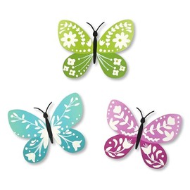 Roeda Brighten Your Life 14633cl Mini Art Pop Folk Butterfly Magnets Set of 3 Assorted Patterns and Colors in Cool Made in USA 2.5" H