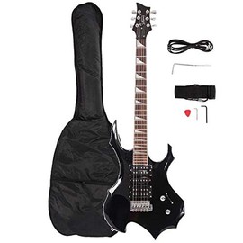 AUTOKOLA Music Lover Flame Electric Guitar HSH Pickup Shaped Electric Guitar Pack Strap Picks Shake Cable Wrench Tool Black 3-7 Days Delivery