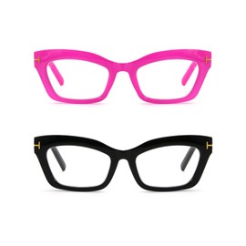 HoouMoou Oprah Reading Glasses for Women Cute Designer Blue Light Blocking Readers with Spring Hinge(Pink + Black, 1.0x)