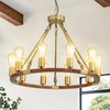 Wagon Wheel Chandelier Gold 10-Light Farmhouse Pendant Light Wood Grain