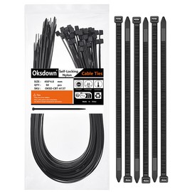 Oksdown Cable Ties Black 450 mm x 4.8 mm UV Resistant Nylon with 22 kg Tensile Strength Extra Long Strong Large Plastic Self-Locking Cable Ties Pack of 50 for Industrial, Horticulture, Cable Industry