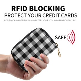 OTVEE White Black Check Plaid RFID Credit Card Wallet, Microfiber Leather Zipper Card Case Holder for Women, Style-4, one size, Compact