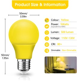 A15 LED Yellow Light Bulbs, Bug Light Bulbs for Outdoor, 5W Equivalent 40Watt E26 Base, Amber Yellow Lights for Indoor&Outdoor, Party Decoration, Christmas, Bedroom, Nightlight, Non-Dimmable, 4 Pack