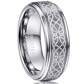 Vakki Men's 8mm Laser Celtic Knot Brushed Tungsten Carbide Wedding Band Rings Polished Step Edge Size 13