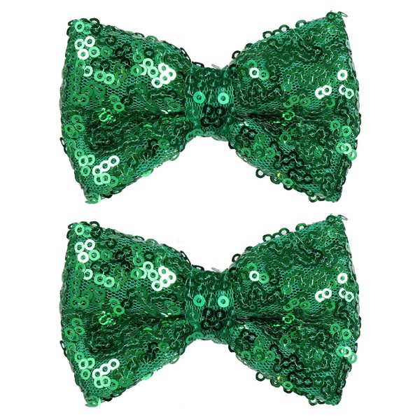 3" Glitter Green Sequin Hair Bows Girls Christmas Sparkly Alligator