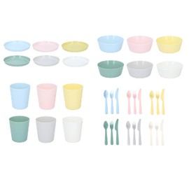 Invero 36 Piece Children's Colourful Unbreakable Plastic Reusable Bowls, Plates, Cups and Cutlery Tableware Set - Ideal for Breakfast, Lunch, Dinner, Outdoor Picnics, Parties, Travels and More
