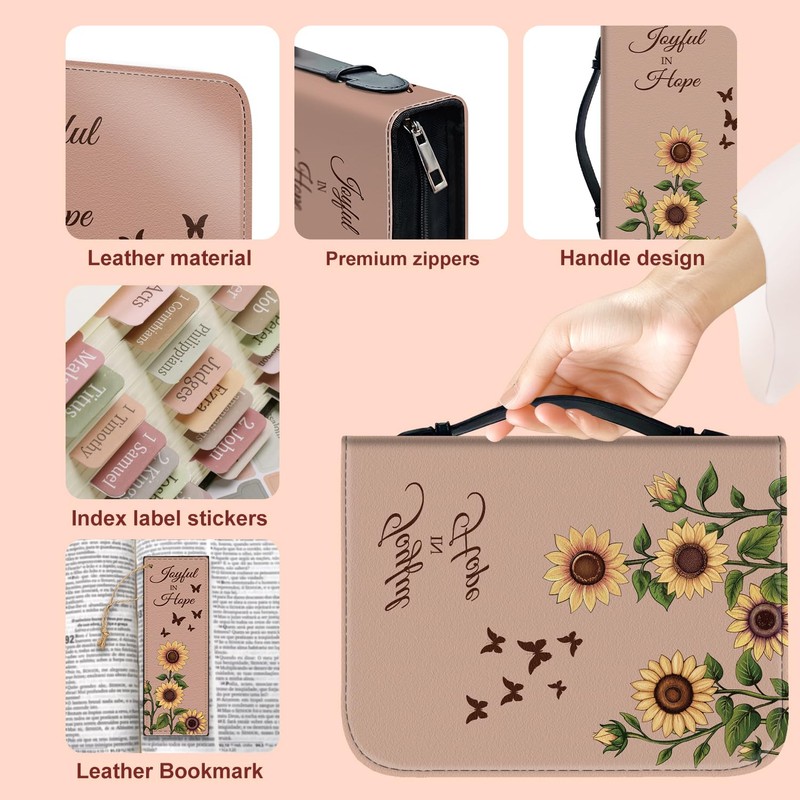 TWINKLEMON Bible Cover Case with Tabs and Bookmark, Leather Sunflowers