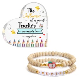 Teacher Appreciation Gift Ideas, Teacher Bracelet Thank You Gifts Basket Desk Decorations for Women Office Adjustable Beaded Bracelets Gift Baskets End of Year Thanksgiving Jewelry for Teachers
