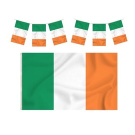 Storm&Lighthouse Ireland Flag Irish Flags 5ft x 3ft with Eyelets Éire St Patricks Day Accessories (5ft x 3ft + 4m Bunting)
