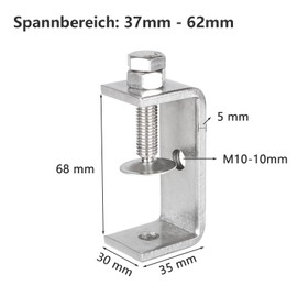 AKOLAFE Pack of 4 C Clamp 65 mm Screw Clamp 304 Stainless Steel C Clamps Roubste Carrier Clamp Silver Table Clamp 37-62 mm Screw Clamp for Woodworking, Welding, Carpentry
