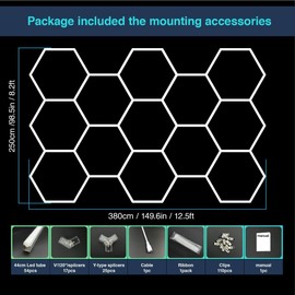 cezelux Hexagon LED Lights Hexagon Garage Lights,13 Honeycomb 54packs 6500K 432W，Hex Ceiling Light for Gym Basement Warehouse Auto Beauty Shop Car Detailing Hair Salon Workshop Lighting (hexagon-13)