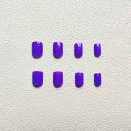 KKUUOO Purple Press on Nails Square Fake Glossy Glue Short Solid Color False with Design Full Cover Acrylic Cute Stick for Women and Girls DIY Manicure 24Pcs