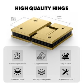 AatrixQuayn 180 Degree Glass Shower Door Hinges Heavy Duty Solid Brass Glass Shower Door Hinges for 5/16"(8mm) - 1/2"(12mm) Thickness Tempered Glass (Brushed Gold, 2 Pack, 180 Degree)