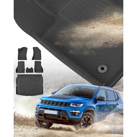 Cargo Liner for Jeep Compass Floor Mats 2024 2023 2022 2021 2020 2019 2018 2017 Front & 2nd Seat & Trunk Mat for Jeep Compass 2017-2024 All Weather XPE Accessories