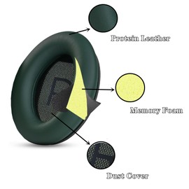 Ohrpolster + Kopfband-Ersatz-Ohrpolster, kompatibel mit Bose QuietComfort 45 QC45 35 QC35, QC35 ii Over-Ear-Kopfhörern, einfache Selbstmontage, Proteinlederteile (grünes Set)