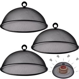 Hunphy 3 Pieces Mesh Food Cover Fly Cover Fly Screen Cover Food Cover Outdoor Food Cover with Handle for Kitchen Picnic (Black)