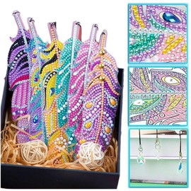 Feather Bookmark Diamond Art Kits, 6 Pcs Diamond Painting Kits, 5D Diamond Painting Bookmark Kits, DIY Crystal Diamond Art for Women, Diamond Painting Bookmarks with Crystal Pendant