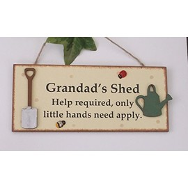 Grandad's Shed wooden gift plaque with Cute wooden tools detail