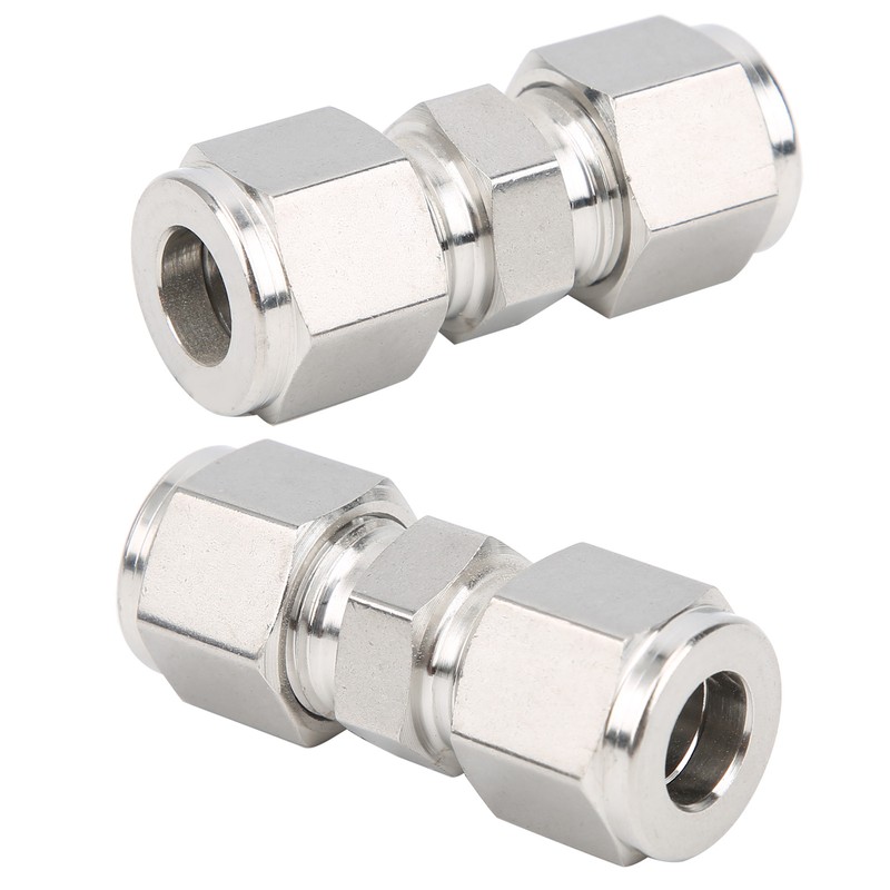 2Pcs 316 Stainless Steel Compression Fitting Straight DoubleFerrule Tube Adapter(Ф10