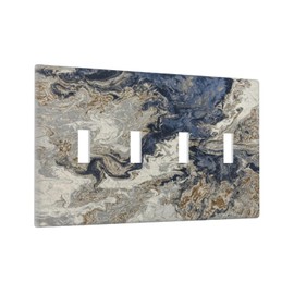 LOLREAI Decorative Light Switch Cover Plate Abstract Gold Grey Blue Marble Swirl Painted 4 Gang Wall Plate Switch Plate Covers Quad Toggle Jumbo Electrical Faceplate for Bedroom Kitchen Decor