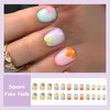 MISUD Short Press on Nails Square Fake Nails Glossy Glue