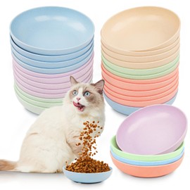 Cat Bowls, 24 Pieces 5.5 Inch Whisker Fatigue Cat Bowl Pet Bowls Plastic Pet Food Bowls, Pet Dishes Shallow Kitten Bowl for Kittens and Short Legged Pet, Wheat Straw