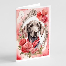 Caroline's Treasures DAC4589GCA7P Weimaraner Valentine Roses Greeting Cards Pack of 8 Blank Cards with Envelopes Whimsical A7 Size 5x7 Blank Note Cards
