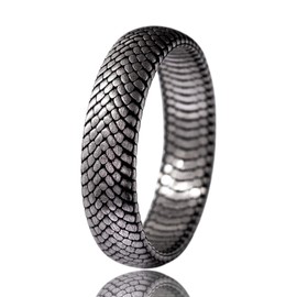 VALLEER Snake Skin Unusual Mens Wedding Band Ring in Oxidized Silver, Vintage 925 Sterling Silver Rings For Men, Unique Mens Jewelry For Husband, Boyfriend Gifts For Him - Comfort Fit - Gothic