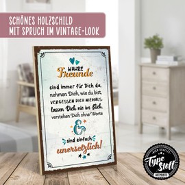 TypeStoff Wooden Sign with Saying - True Friends - Vintage Look with Quote as Gift and Decoration on Friendship - HS-01210
