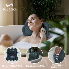 Joeyset Luxury Bath Pillow for Tub, Soft 5D Air Mesh Fabric for Comfort, Breathable & Quick-Drying Bathtub Cushion for Head, Neck, Back Support, Non-Slip Spa Pillow with Strong Suction Cups, Gray