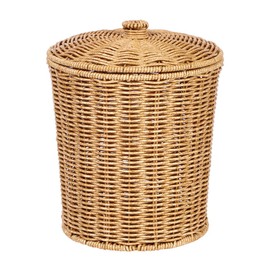 TOPBATHY Rattan Waste Basket with Lid Wicker Waste Paper Bin and Basket Trash Can Rubbish Basket for Bedroom, Bathroom, Offices or Home