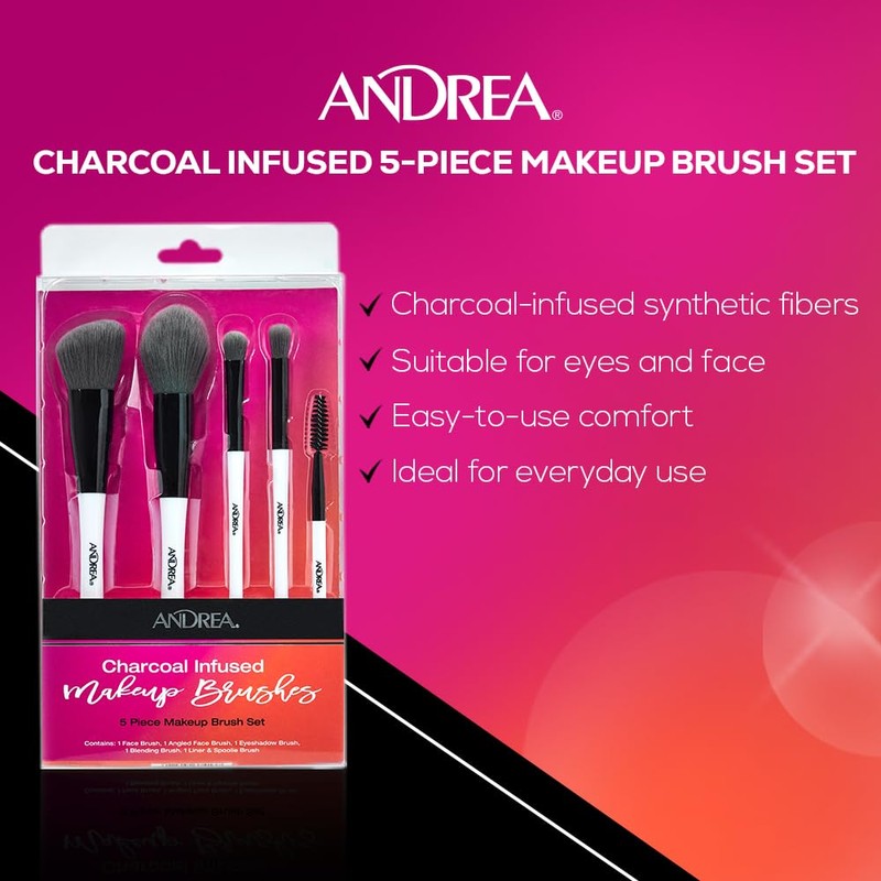 Andrea Charcoal Infused 5 piece Makeup Brush Set