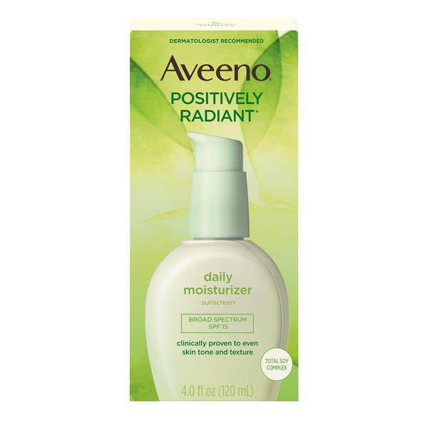 Aveeno Positively Radiant Skin Daily Moisturizer SPF 15, 4 Ounce Pack of 4