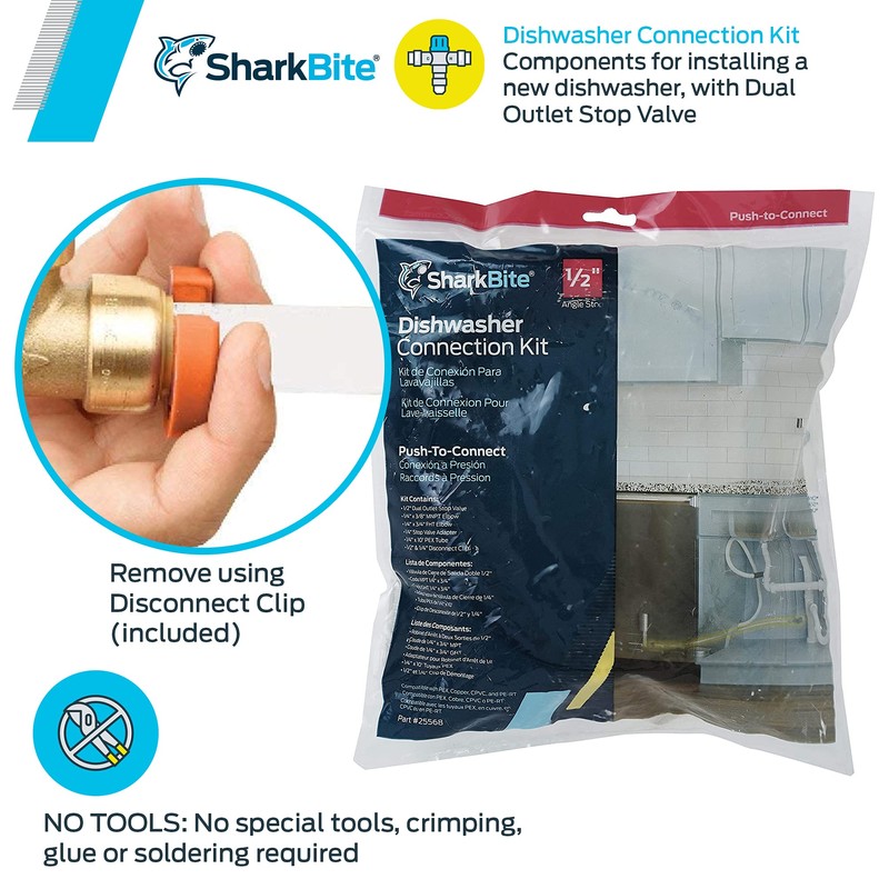 SharkBite Dishwasher Connection Kit, Push to Connect Brass Plumbing Fittings,
