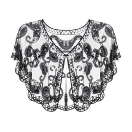 Fumwase 1920s Shawl Wraps Sequin Beaded Evening Women's Flapper Shawl Bridal Shawls Flapper, Black, Standard