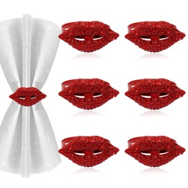 Red Lip Napkin Rings Set of 6 Rhinestone Napkin Holder Diamond Napkin Buckles for Wedding Bridal Shower Party Table Decoration