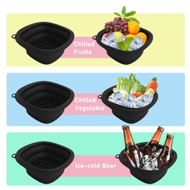 Face Bowl for Ice bath with Built-In Icetray, Foldable Washbasin Silicone Ice Facial Facial Plunge Bowl, Face Icebath at Home, Black