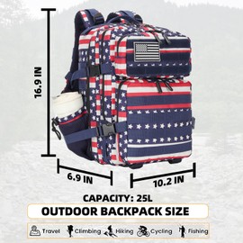 Lovelinks21 25L Tactical Military Backpack Small Travel Backpack for Men and Women Assault Pack Bug Out Bag Molle Daypack Gym Backpack with Bottle Holder (Flag)