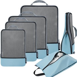 BAGAIL 4 Set/6 Set Compression Packing Cubes Travel Accessories Expandable Packing Organizers(Dusty Blue HalfMesh 6 Set)