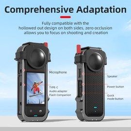 ZLiT Frame Cage+Lens Cover for Insta360 X4,Metal Utility Housing Cage Camera Frame Cage for Insta360 X4 with Lens Silicone Cover (Black)