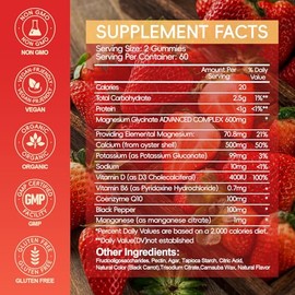 Gomitas de glicinato de magnesio de 600 mg, gomitas masticables de potasio y magnesio sin azúcar con glicinato de magnesio, vitamina D, B6 y CoQ10 par